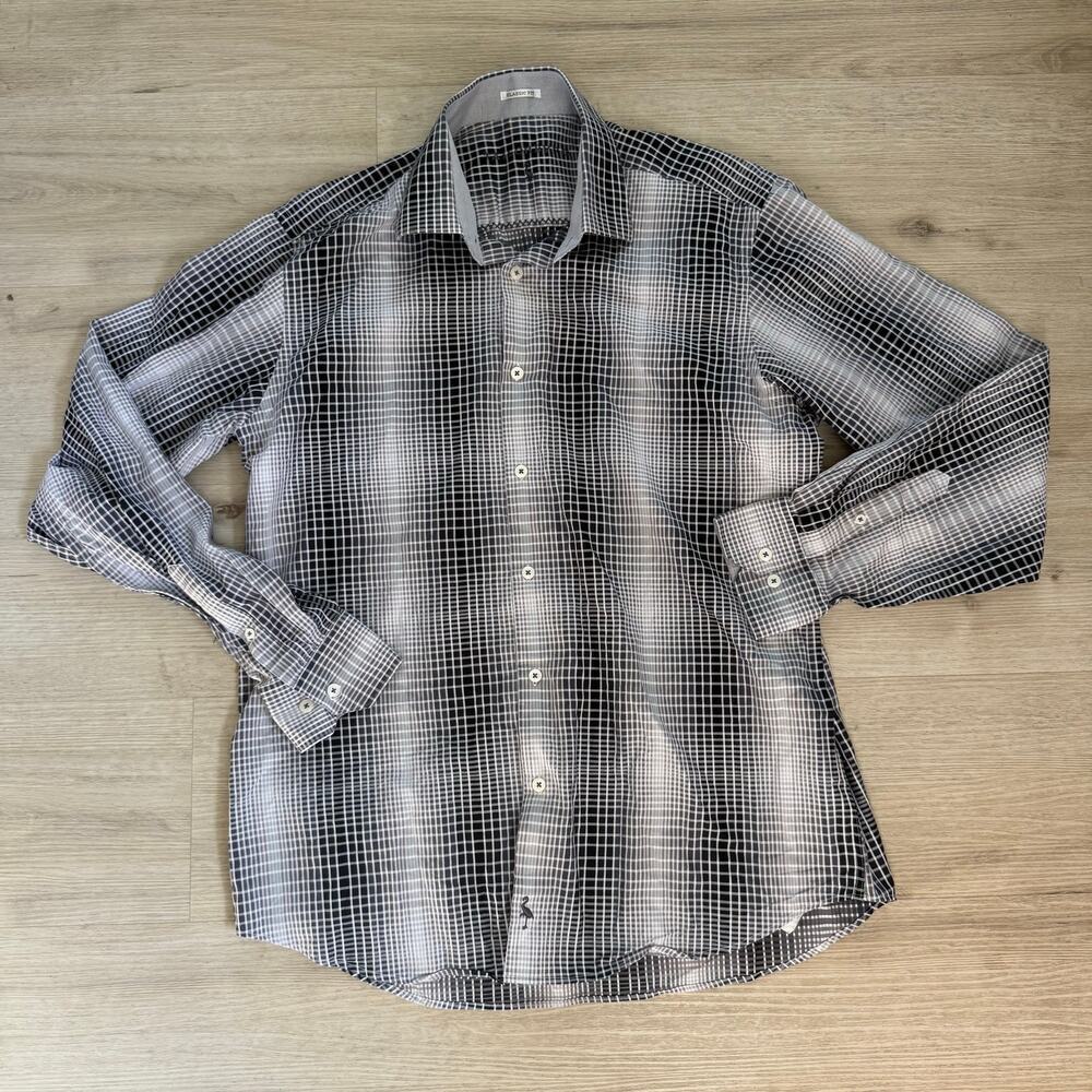 Tailorbyrd Men's Classic Fit Black White Patterned Button Up Shirt Size Large
